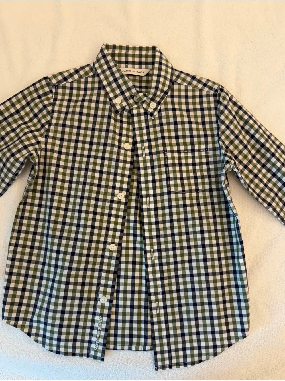 Janie and Jack Boys' Green & Navy Plaid Button-Up Shirt size 3 like new conditio